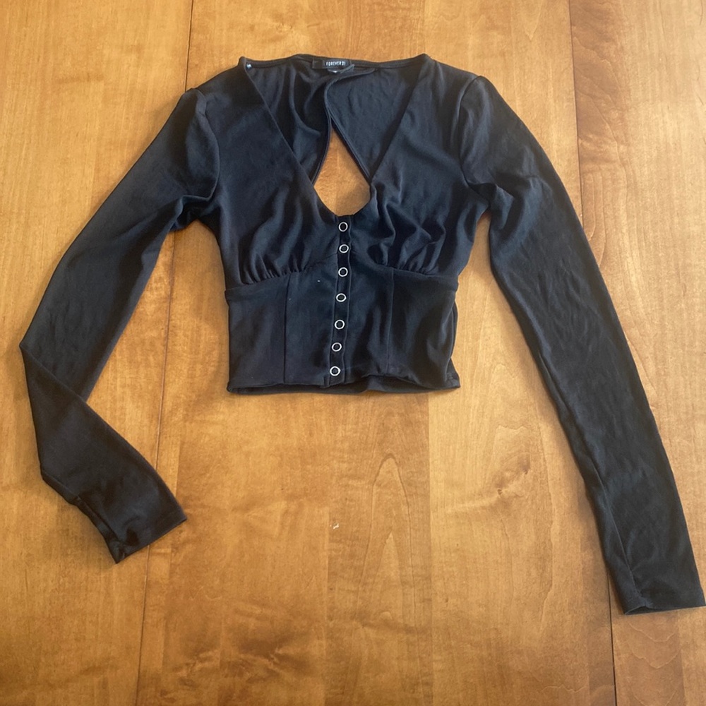 Forever 21 Long Sleeve Black Crop Top